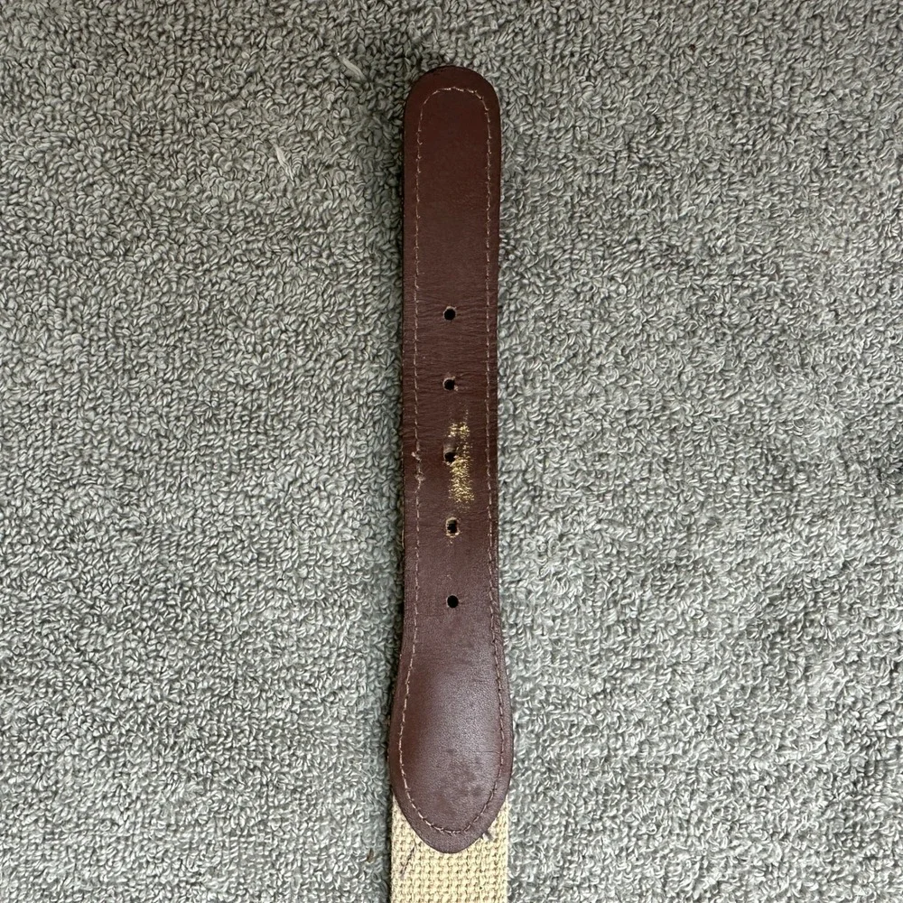 Zep-Pro Mens Webbed Canvas Belt Navy Tan Leather Brass Buckle Made in USA 46